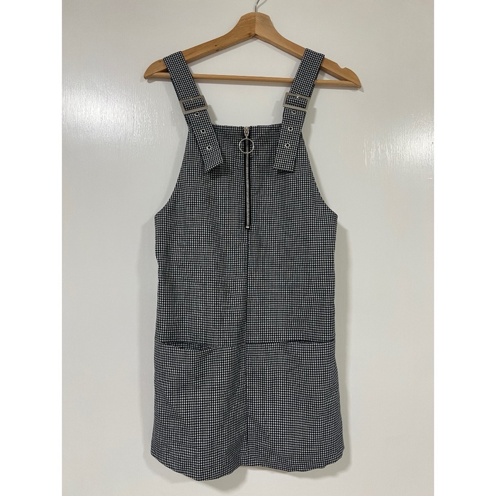 Mango Blue Gingham Check Overall Dungaree Short Mini Dress Size 2 XS NWOT